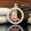 Front view of the 925 sterling silver Bajarangdas Bapa pendant, showing the detailed Meenakari and diamond work.