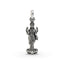 Front view of the Goddess Lakshmi standing on a lotus pendant, crafted in oxidized 925 sterling silver.