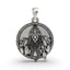 Front view of the intricately detailed 925 sterling silver Narsimha pendant, showing the fierce lion-man avatar of Vishnu.