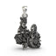 Front view of 925 sterling silver Radha Krishna pendant with antique oxidized finish.
