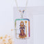 Front view of the 925 silver Khodiyar Maa pendant showcasing its vibrant rainbow diamond accents.