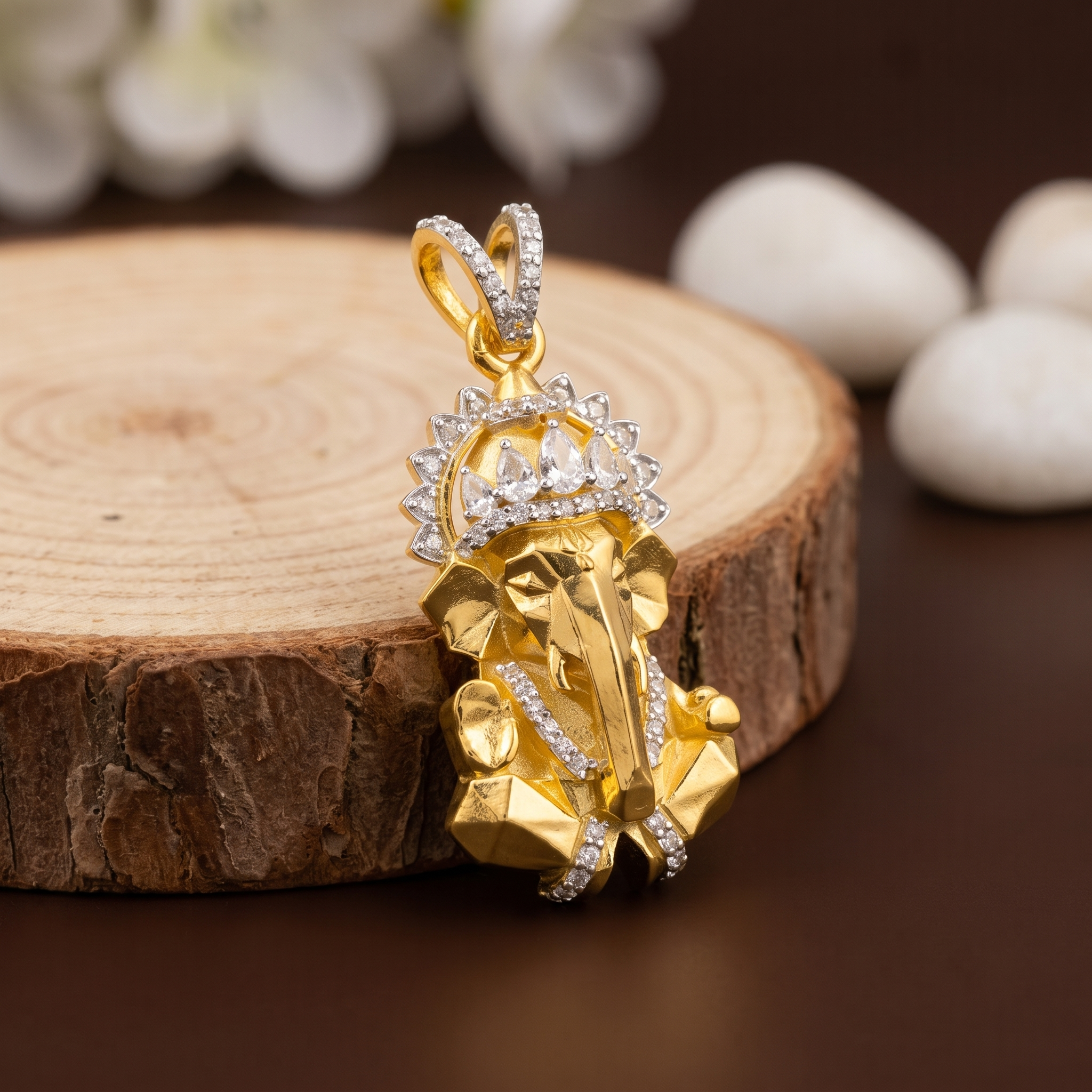 Faceted Ganesha 925 Silver Pendant with Diamond Secondary image