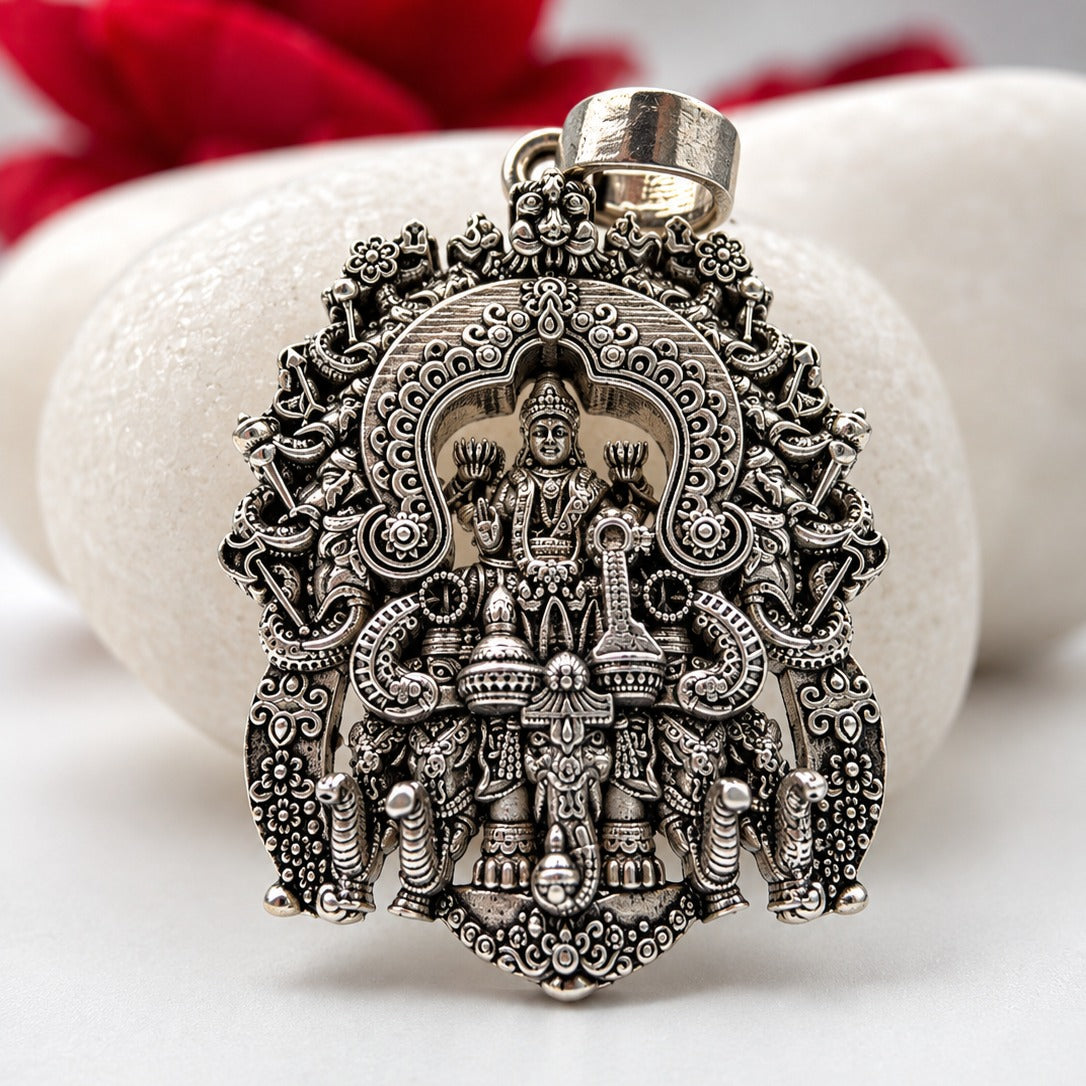 Lakshmi Maa Temple Pendant in 925 Sterling Silver | Goddess of Wealth & Prosperity | Handmade Spiritual Temple Jewelry Secondary image