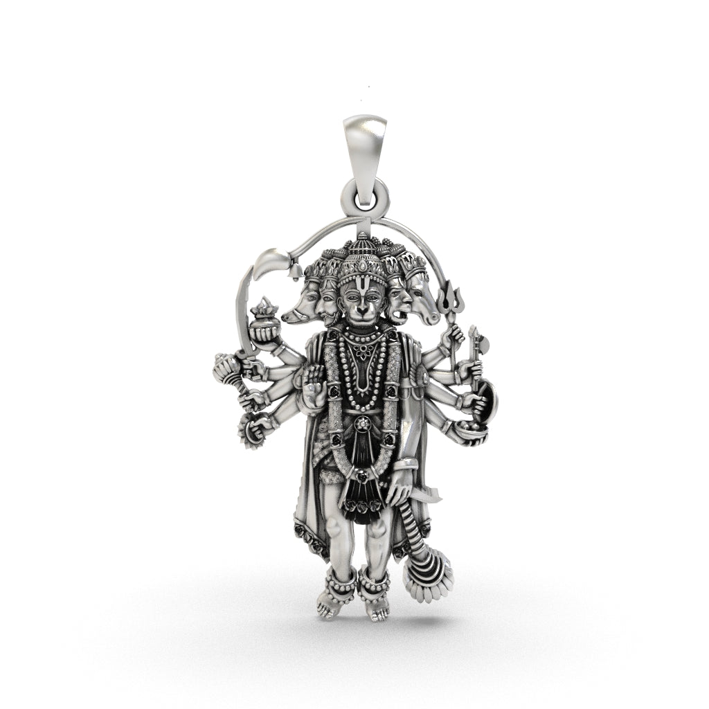 925 silver Panchmukhi Hanuman pendant front view Main image