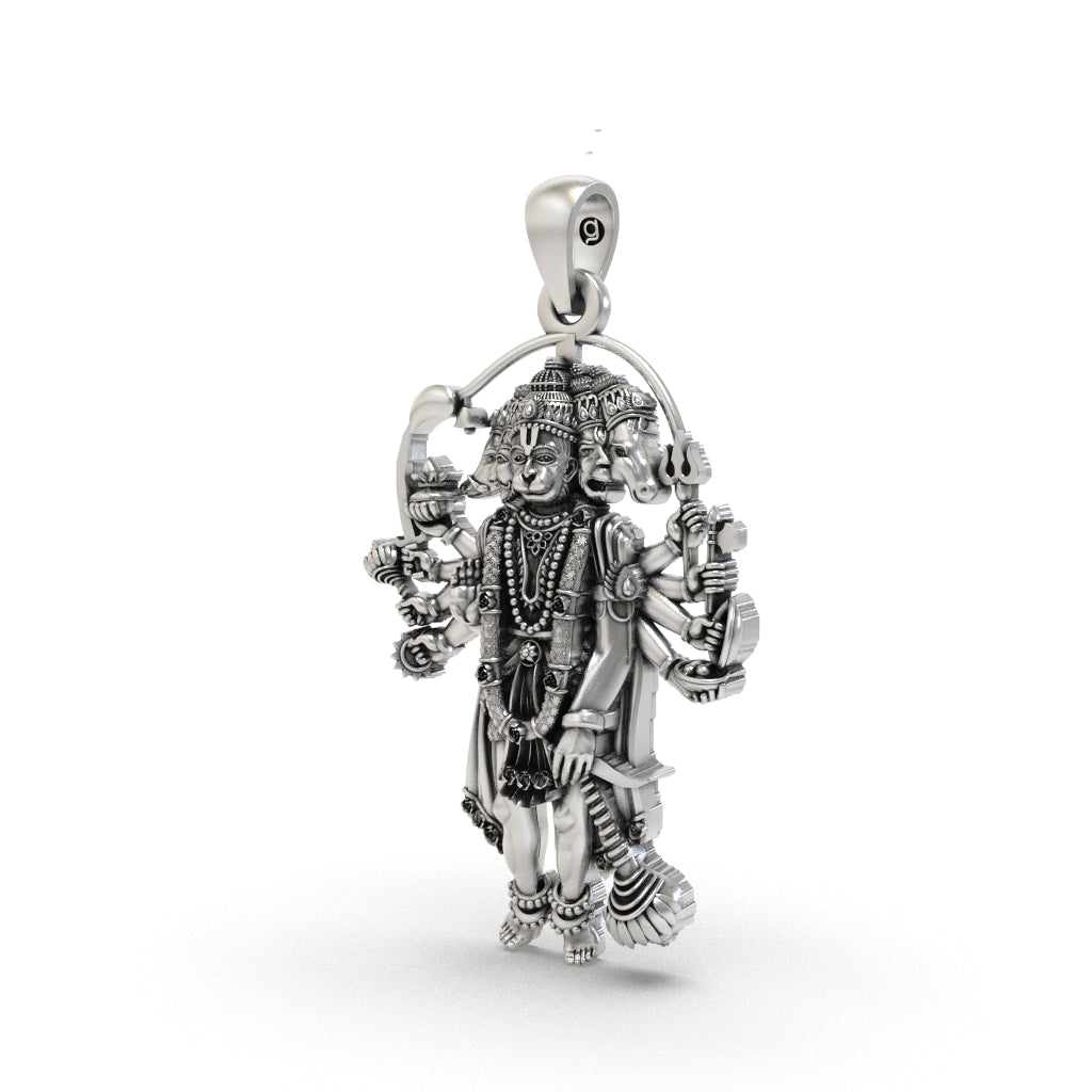 925 Silver Panchmukhi Hanuman Pendant | Oxidized Hindu Amulet Secondary image