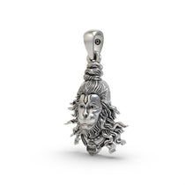Angled perspective of the 925 Silver Hanumanji Face Pendant, highlighting the oxidized finish and dimensional carving.