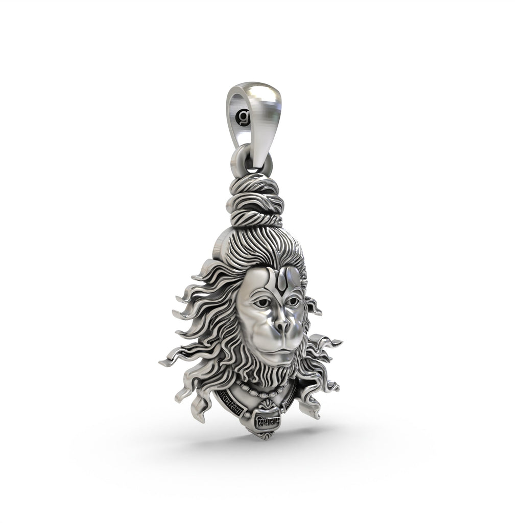 Side profile of the 925 silver Hanumanji Face Pendant, displaying the pendant's depth and hollow back design.