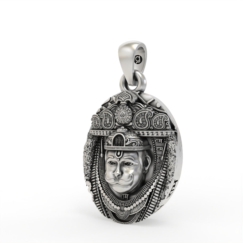 Handcrafted 925 silver Hanuman pendant angle