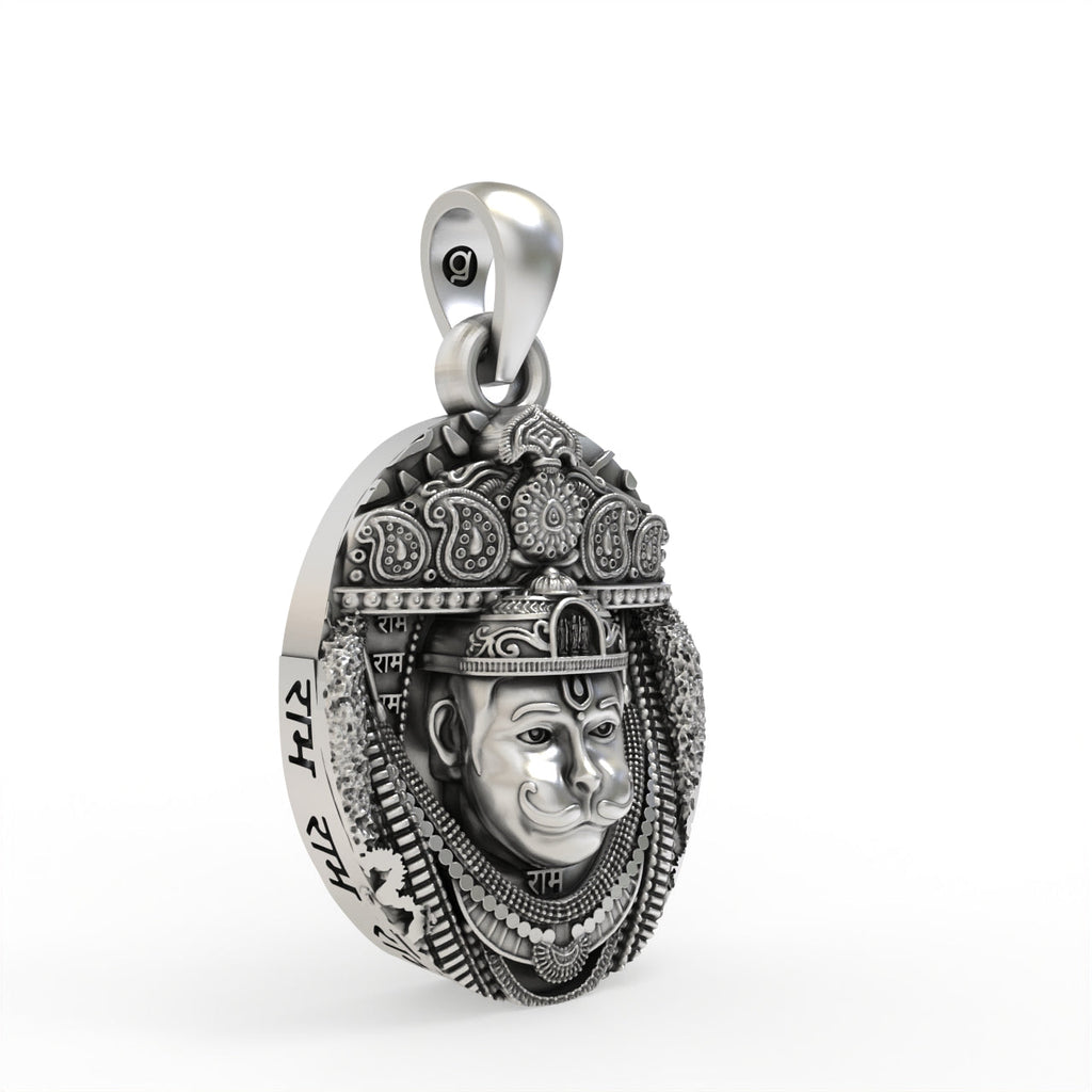 Handcrafted 925 silver Hanuman pendant angle