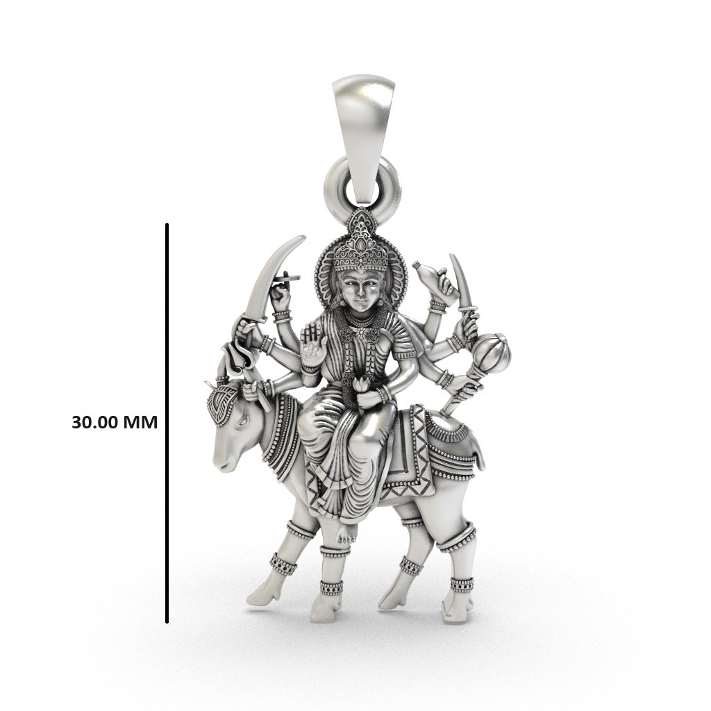 Oxidized silver Kuldevi pendant for puja