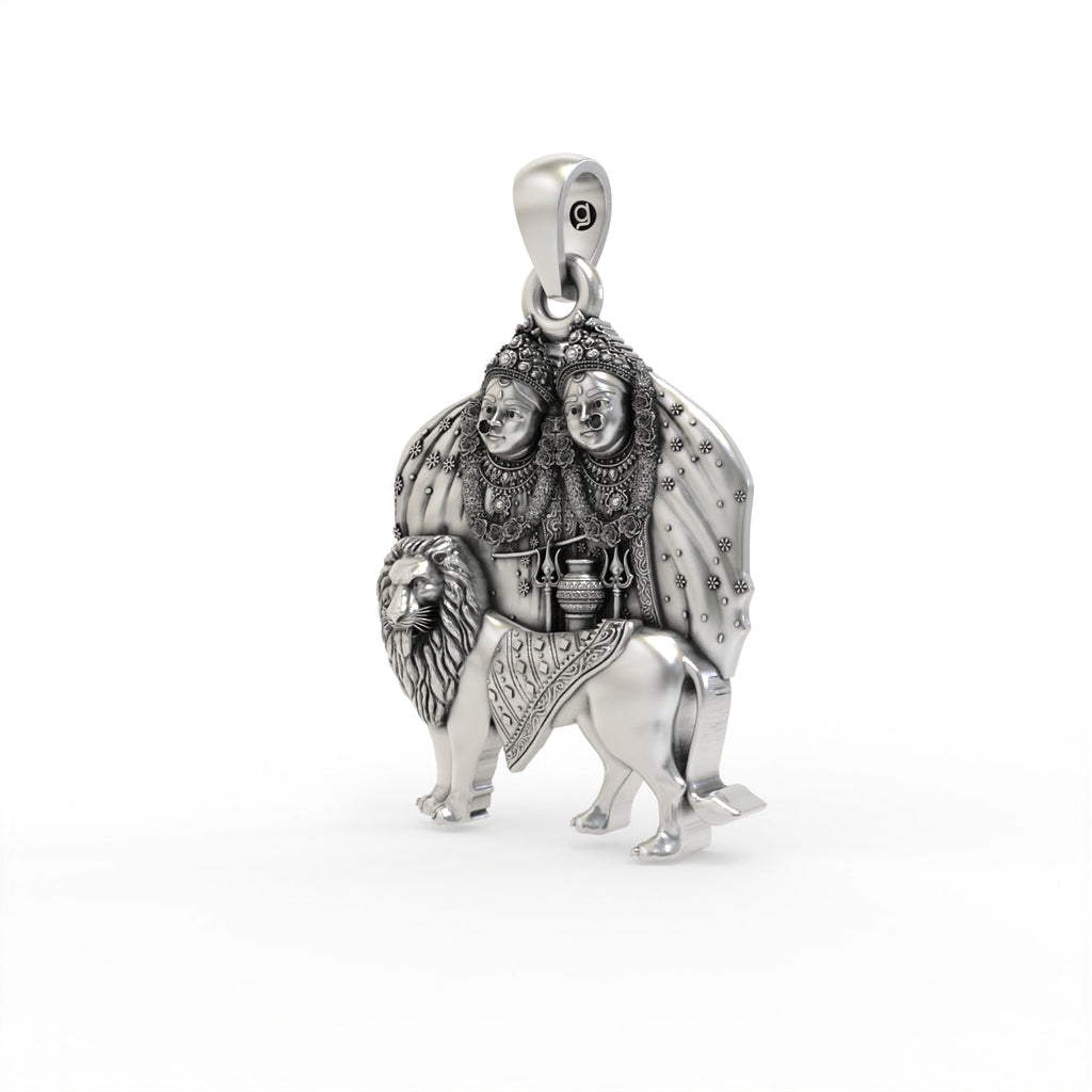 Handcrafted 925 silver Chamunda pendant angle