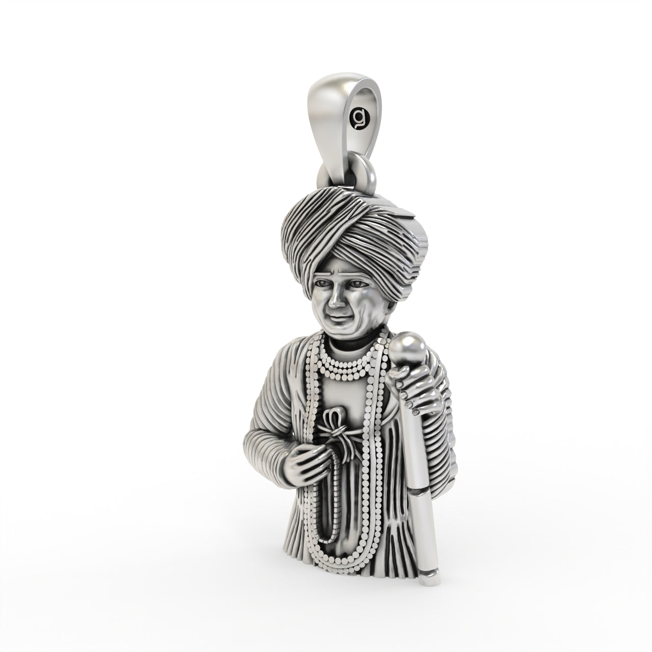 Oxidized Jalaram Bapa pendant side detail