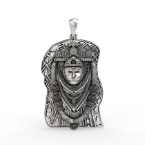 Front view of the oxidized 925 sterling silver Bhurakhiya Hanuman pendant, showcasing its intricate details.