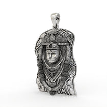 Angled view of the 925 silver Bhurakhiya Hanuman pendant, highlighting the depth and antique oxidized finish.