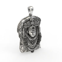 Side profile of the 40mm Bhurakhiya Hanuman sterling silver pendant, showing its thickness and detailed texture.