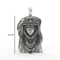 A 925 silver Bhurakhiya Hanuman pendant shown with a chain to illustrate its size and how it hangs when worn.