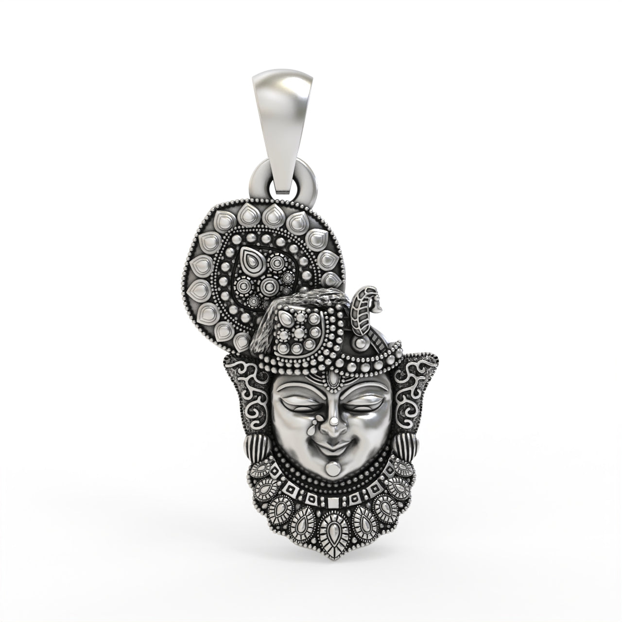 925 silver Shrinathji face pendant front view Main image