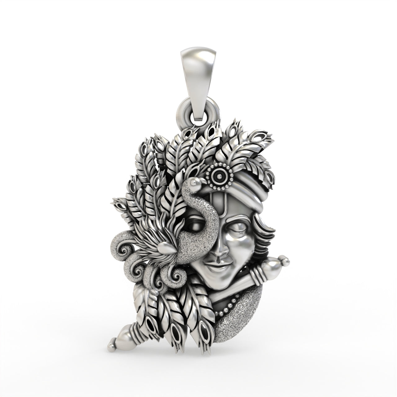 925 silver Krishna peacock pendant front view