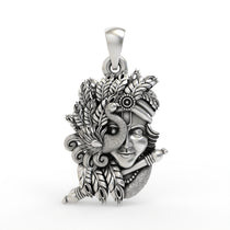 Front view of the 925 silver baby Krishna pendant showcasing intricate traditional details.