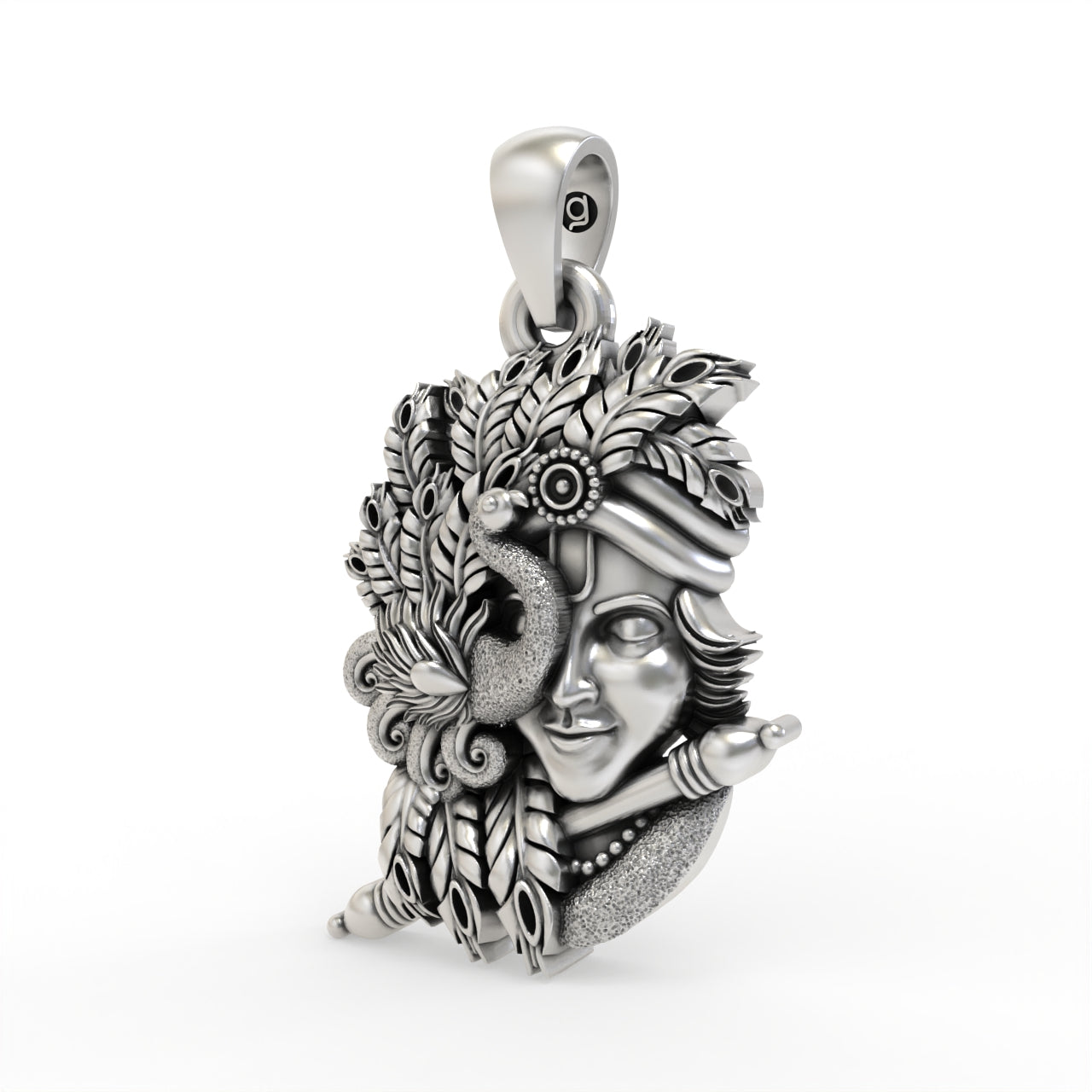 Close-up of the mini Bal Krishna sterling silver pendant designed for babies and small kids.