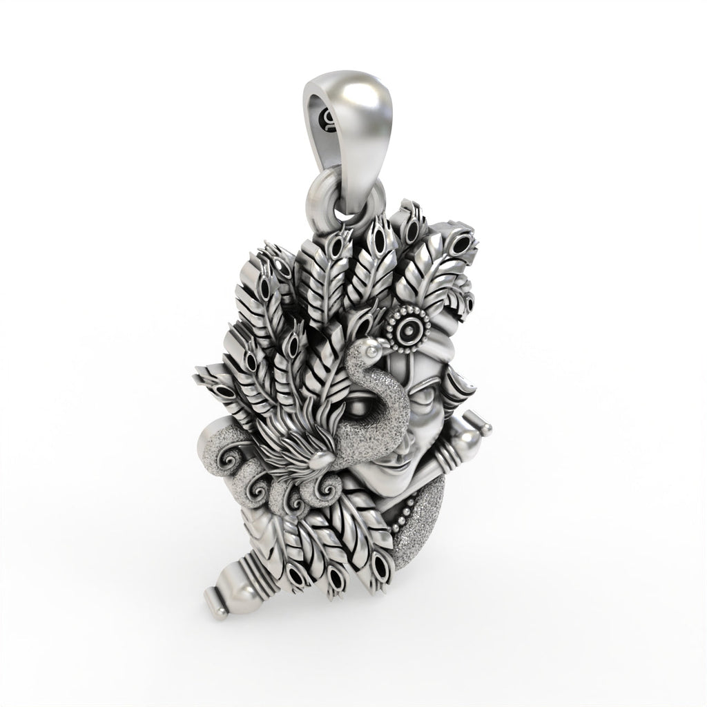 Handmade Lord Krishna peacock silver pendant