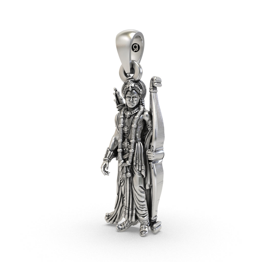 Lord Ram oxidized silver pendant close-up