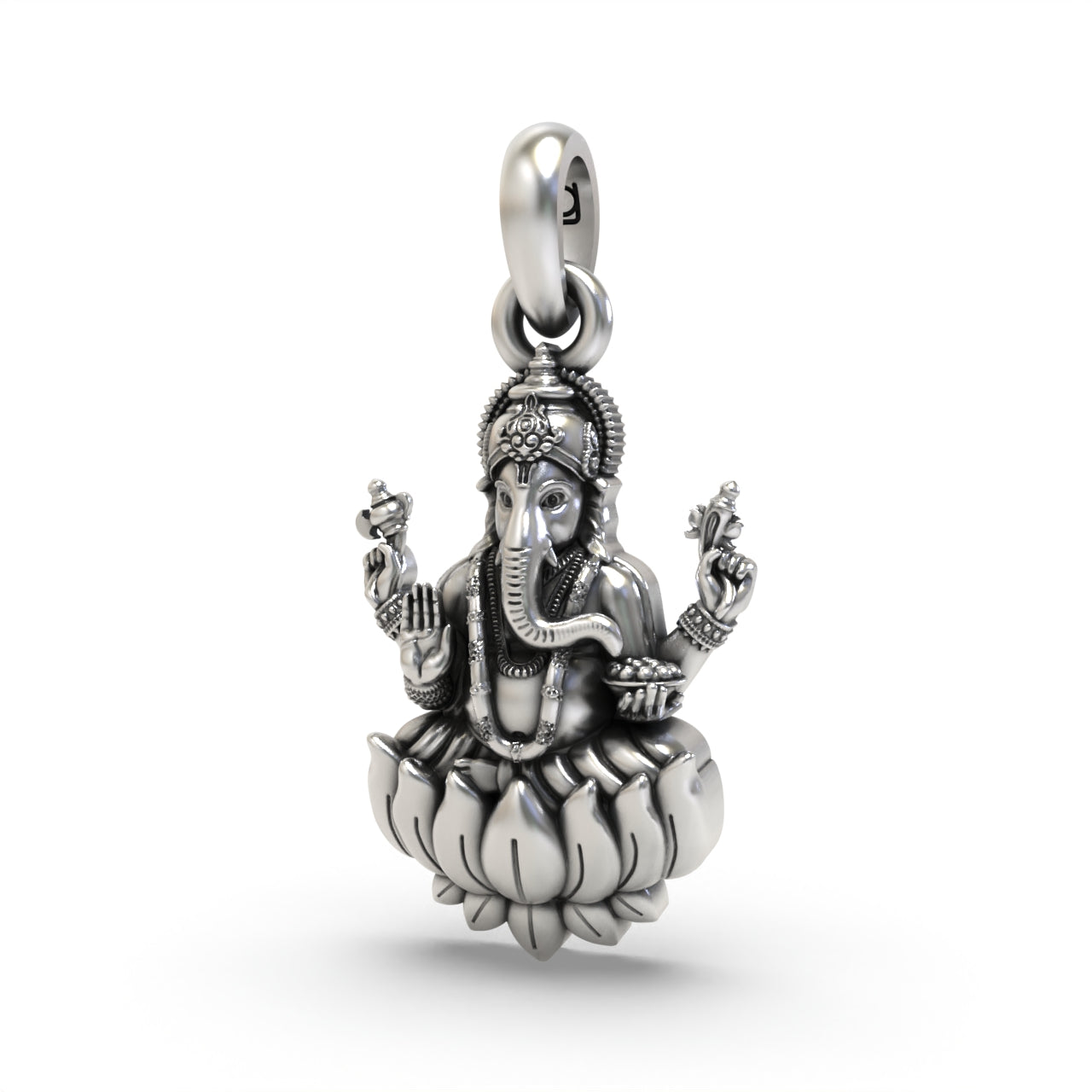 Lord Ganesha Sitting On Lotus Silver Pendant Secondary image