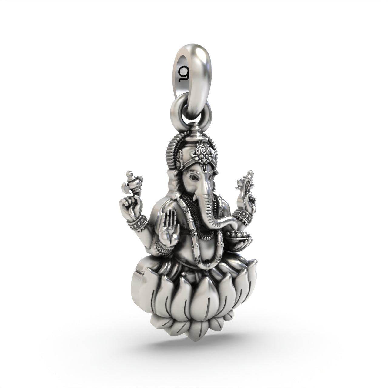 Oxidized Ganesha lotus pendant craftsmanship angle,