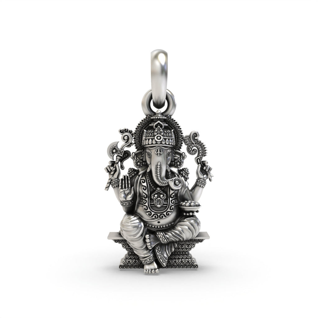 925 silver Ganesha pendant front view,