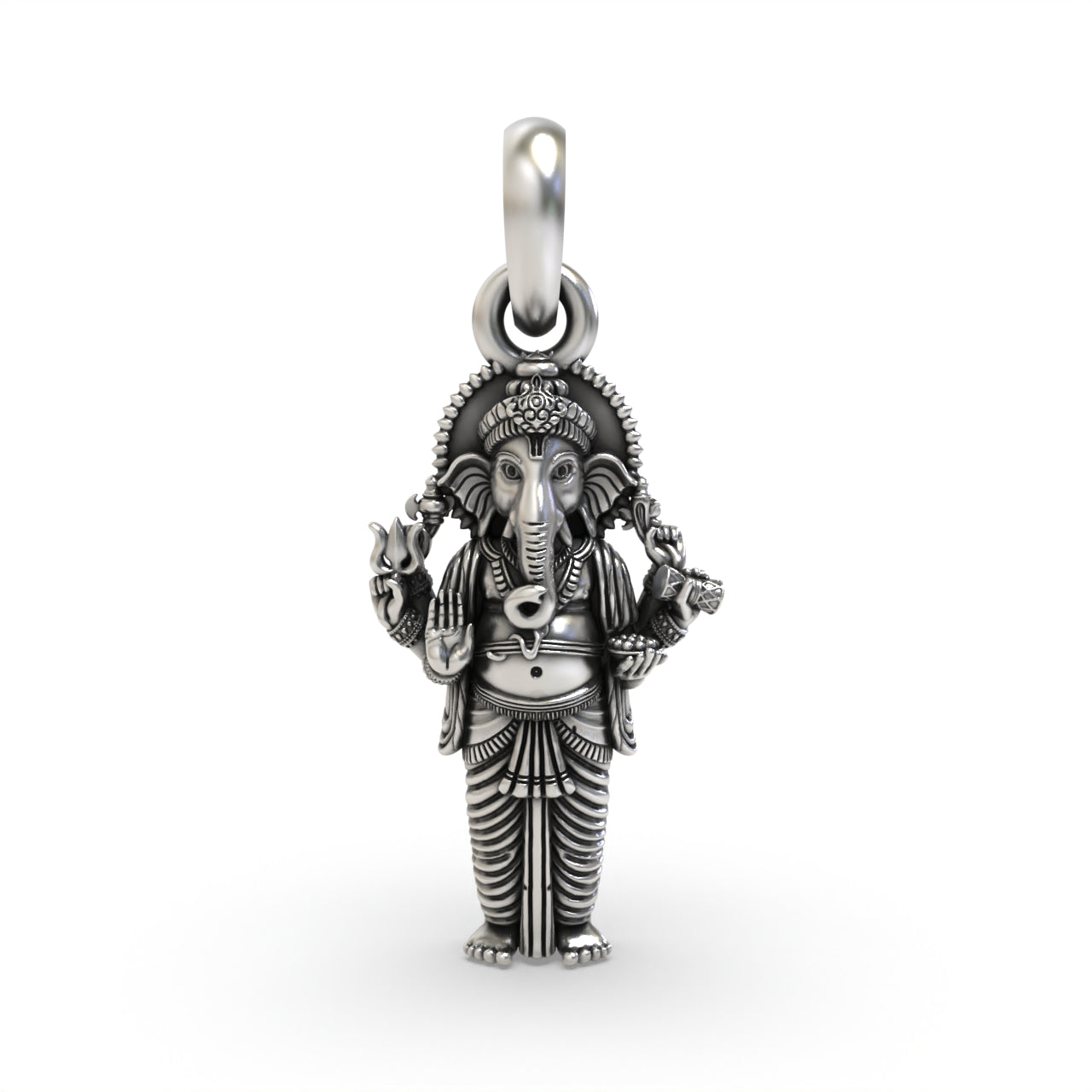 925 silver Standing Ganesh pendant front view,