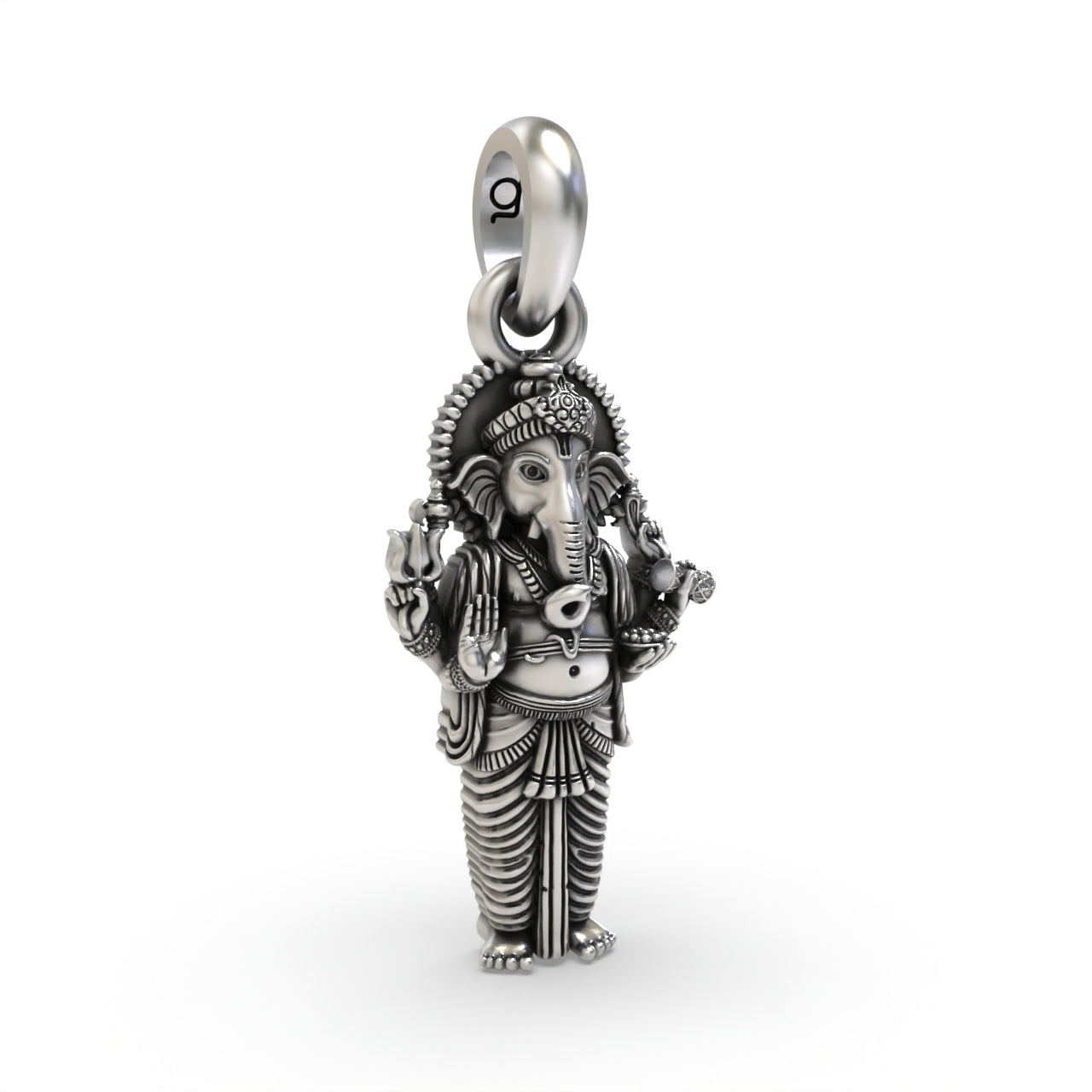 Oxidized Standing Ganesh pendant craftsmanship angle,