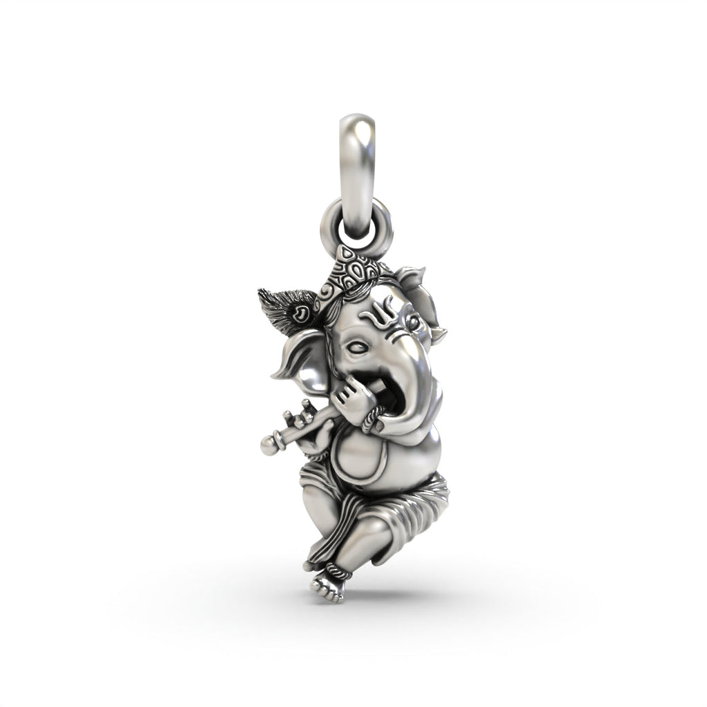 925 silver Krishna Style Ganesh pendant front view,