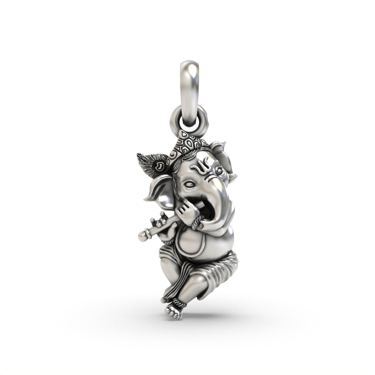925 silver Krishna Style Ganesh pendant front view,