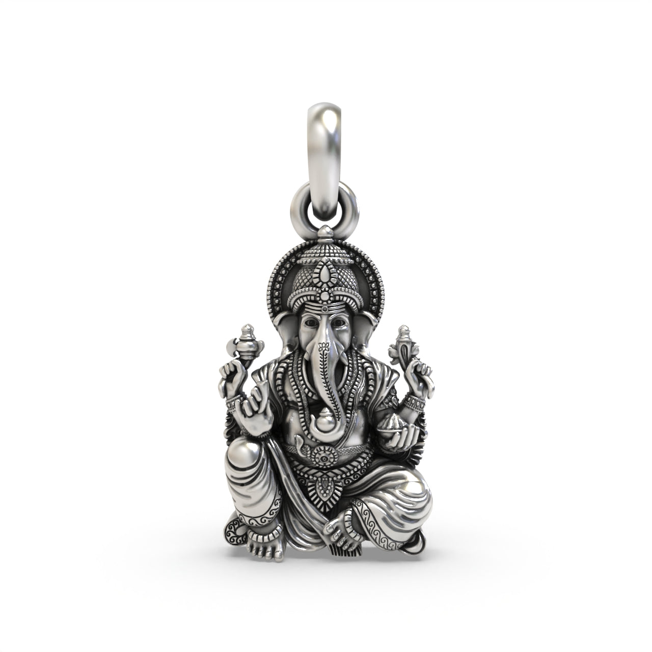 925 silver Vakratunda Ganesha pendant front view, Main image