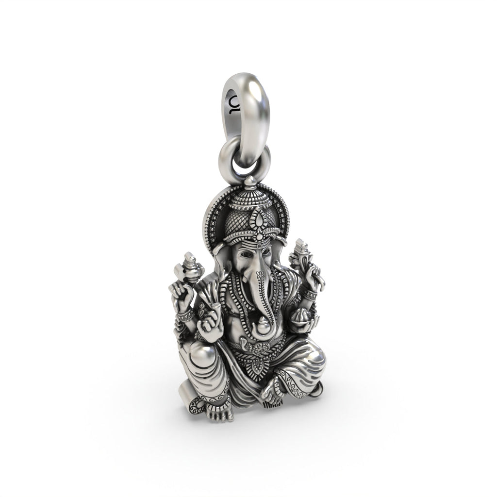 Vakratunda Ganesha silver pendant close-up,