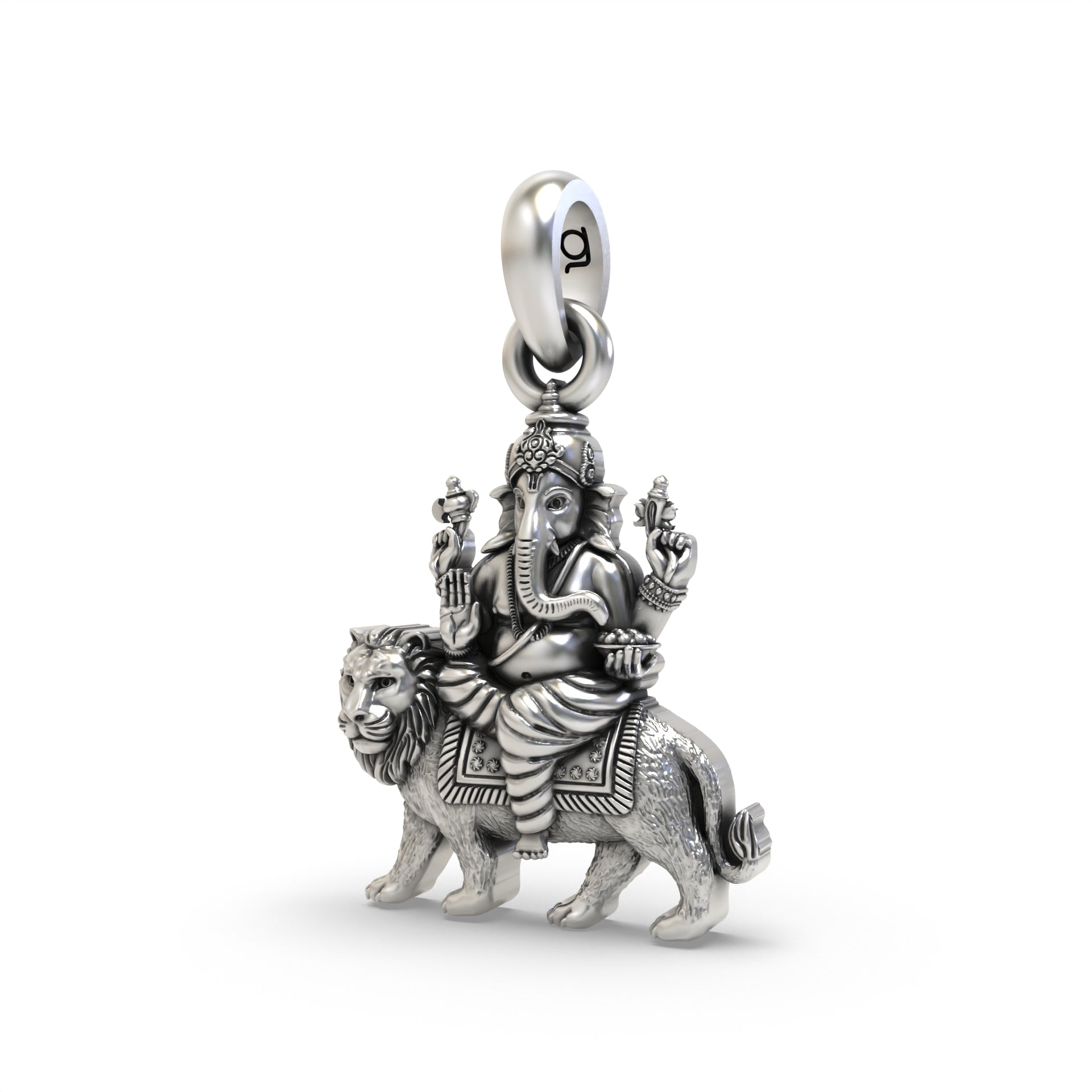 Silver Heramba Ganesha Seated on Lion Pendant Secondary image