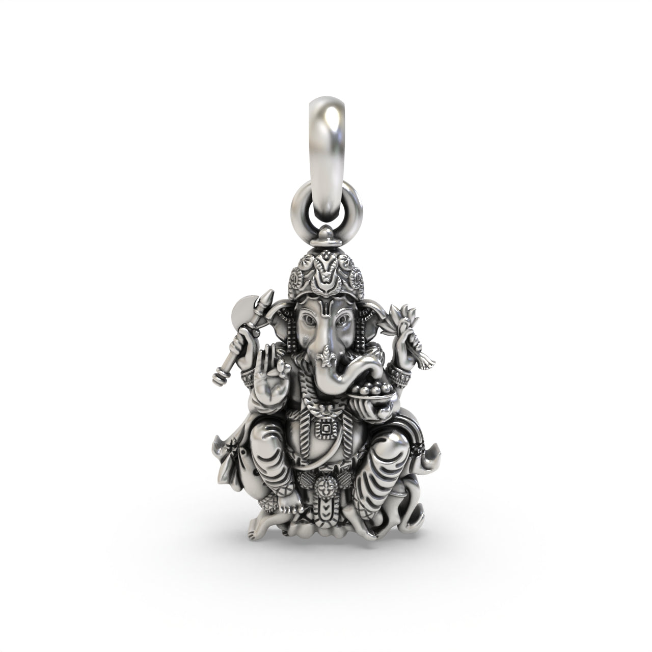 925 silver Ganesha Mushak pendant front view, Main image