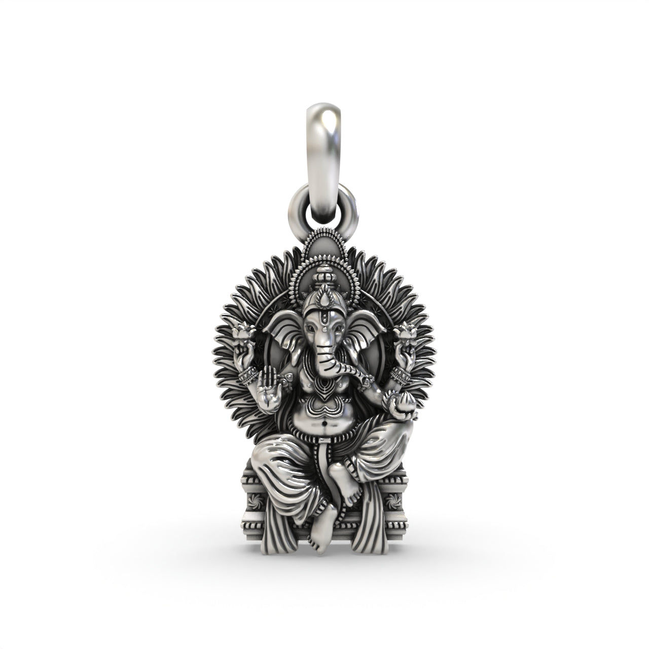 925 silver Ganeshji Singhasan pendant front view,