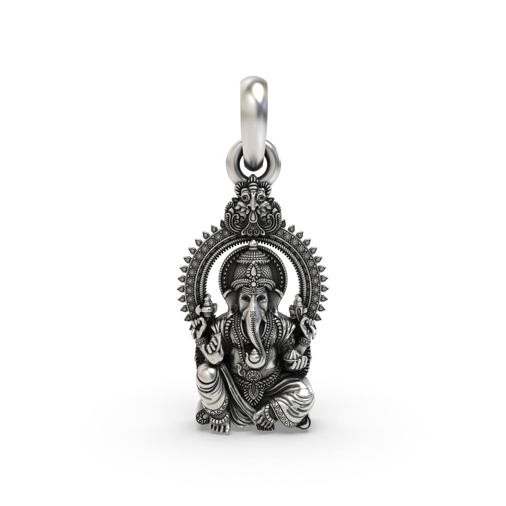 925 silver Vakratunda Ganesh pendant front view,