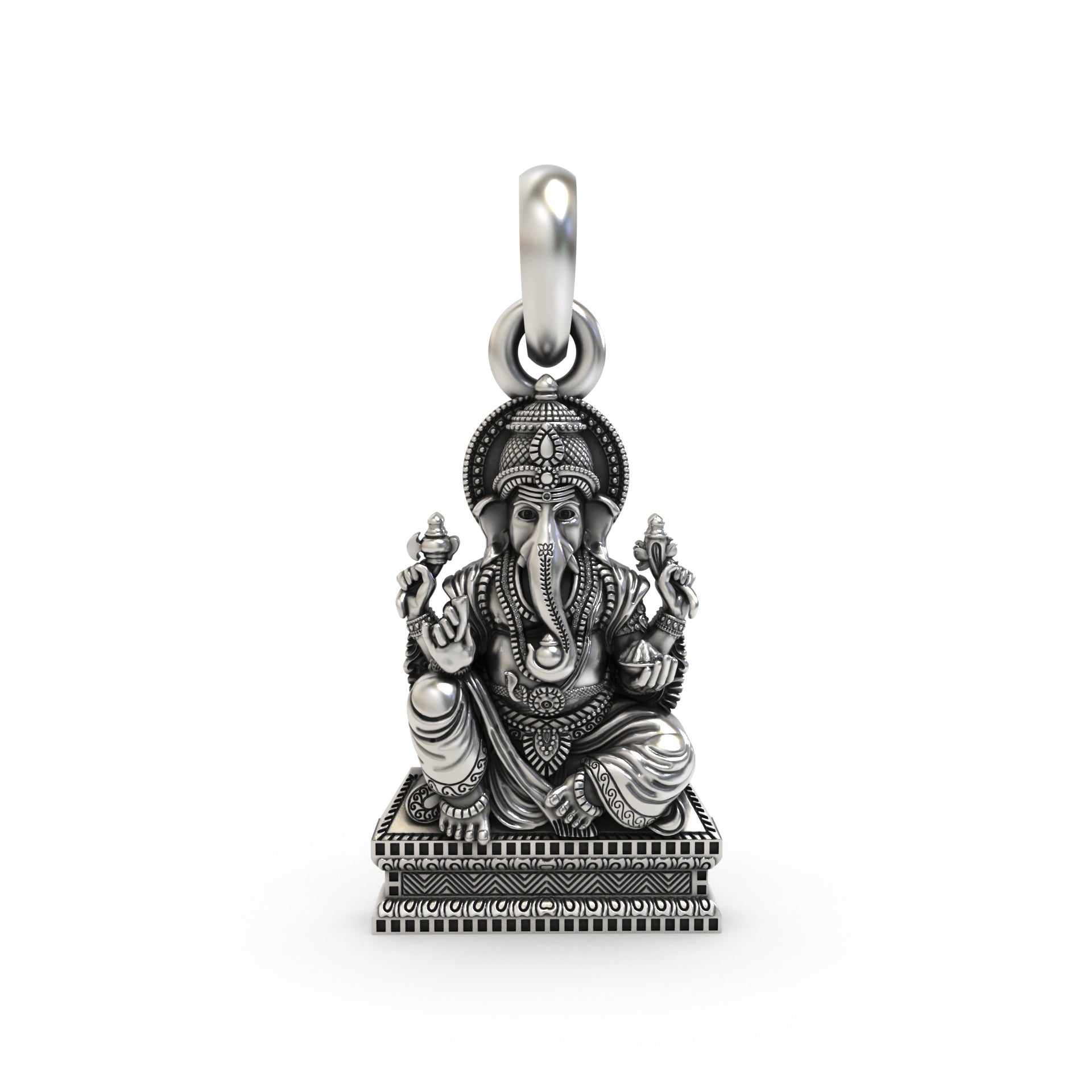 925 silver Chaturbhuj Ganpati pendant front view, Main image