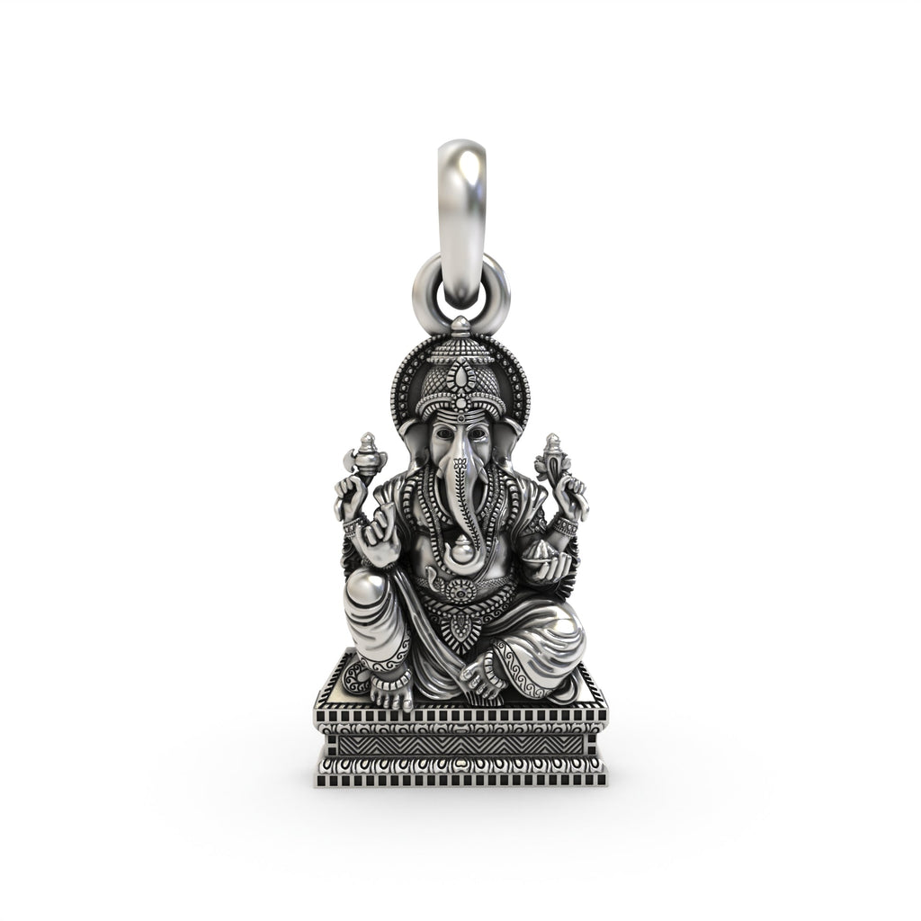 925 silver Chaturbhuj Ganpati pendant front view,