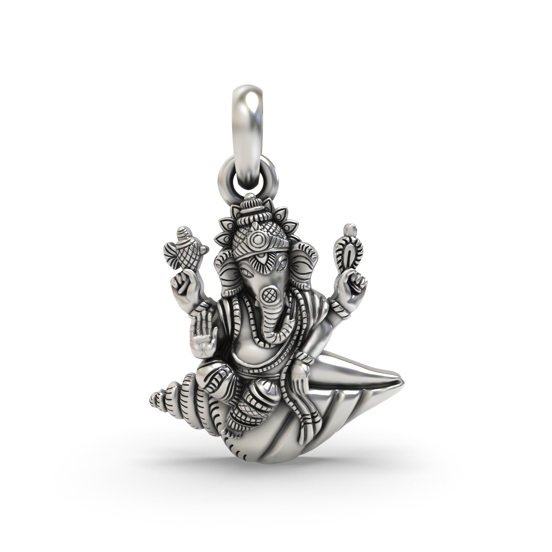 Silver Ganesh Statue on a Shankh Pendant Main image