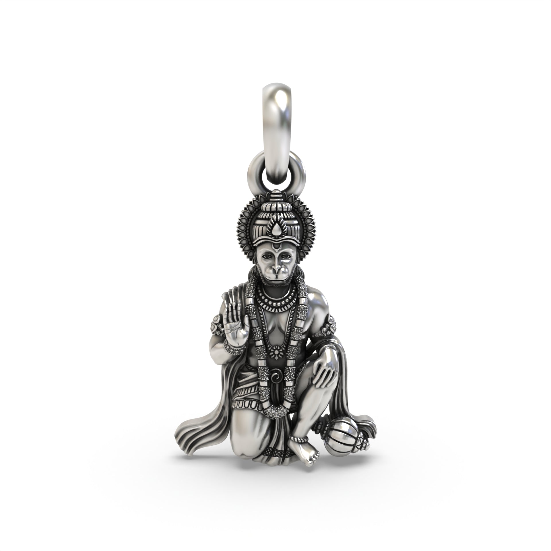 Silver Sitting Hanumanji Pendant Secondary image