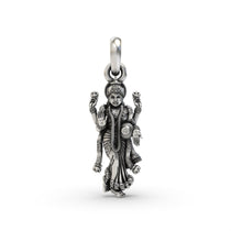 Front view of the Alankar Silver Standing Lakshmi Pendant, showcasing the goddess in an oxidized 925 sterling silver finish.