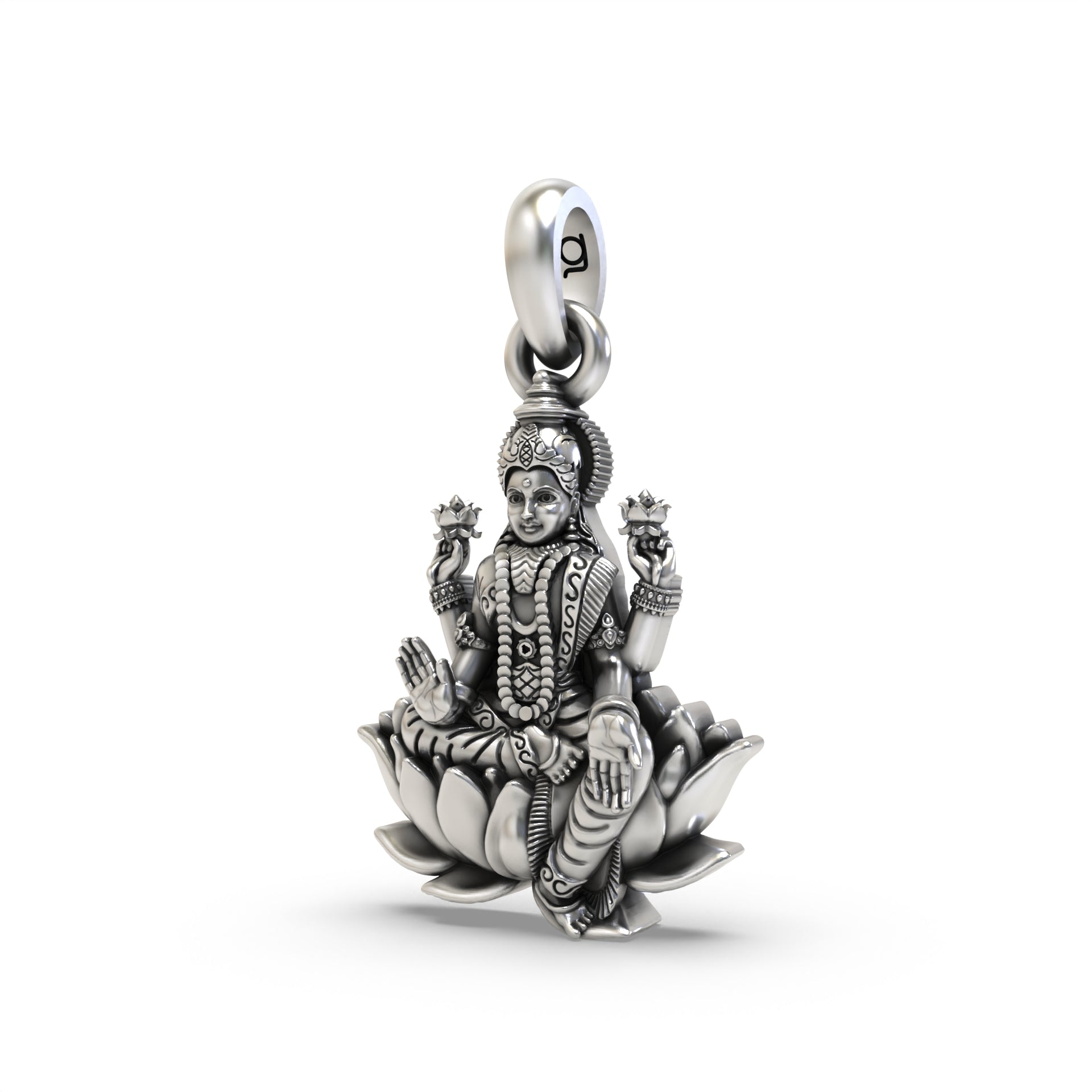 Sitting Laxmiji on Lotus Silver Pendant Secondary image