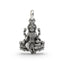 Front view of the Goddess Lakshmi silver pendant, detailed in an oxidized 925 sterling silver lotus design.