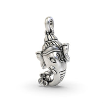 Side angle of the Silver Ganesh Face Pendant, highlighting the 3D craftsmanship and antique oxidized finish.
