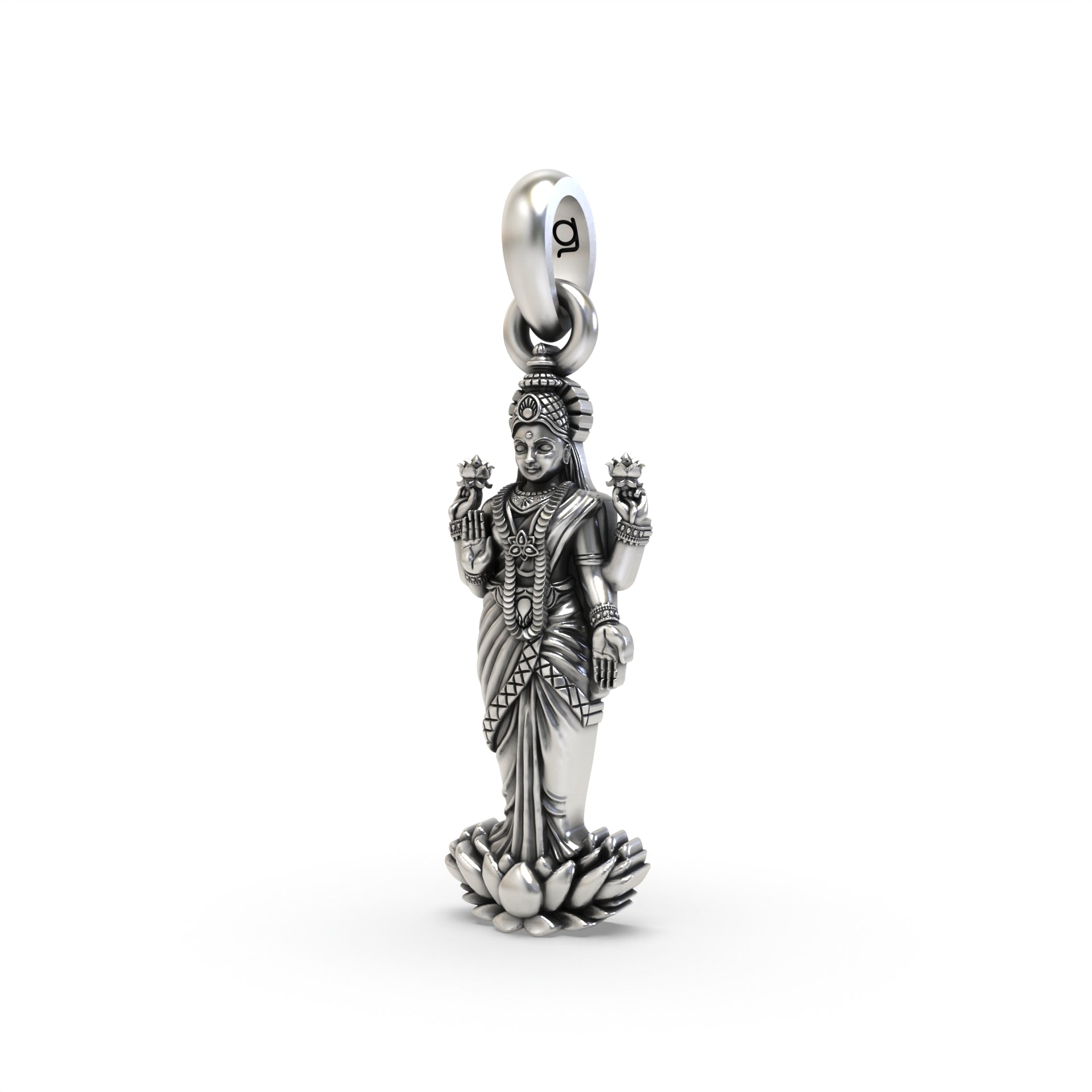 lakshmi standing on lotus Silver Pendant Secondary image