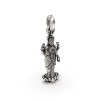 Side profile of the 925 sterling silver Lakshmi pendant, displaying its dimensional form and hollow back design.