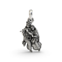Front view of the Alankar 925 sterling silver Radha Krishna pendant with a detailed, oxidized finish.